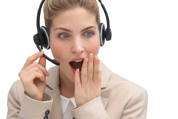 Verbaasd call center agent — Stockfoto