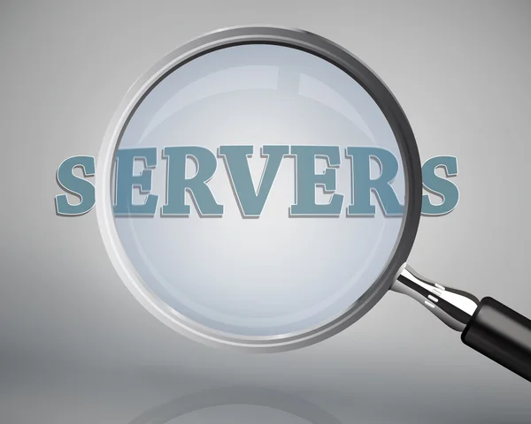 Magnifying glass showing servers word — Stock Photo, Image