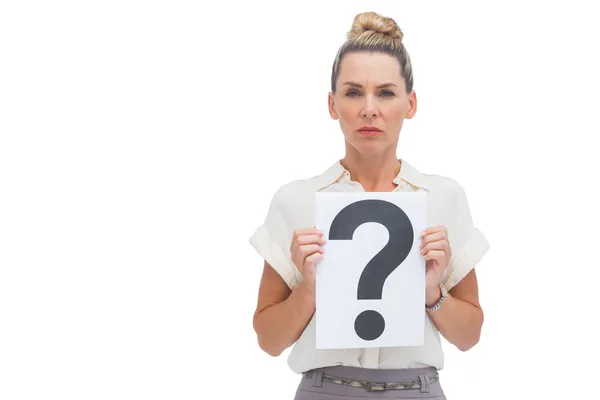 Businesswoman showing question mark — Stock Photo, Image