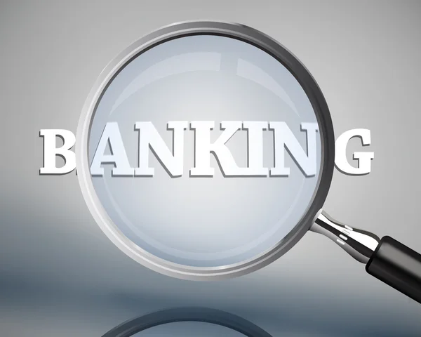 Μεγεθυντικό φακό δείχνει τραπεζικό λέξη σε λευκό — Φωτογραφία Αρχείου