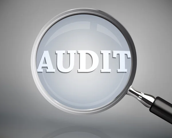Magnifying glass showing audit word in white — Stock Photo, Image