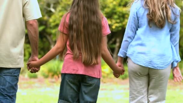 Söta familjen promenader och hålla händer — Stockvideo