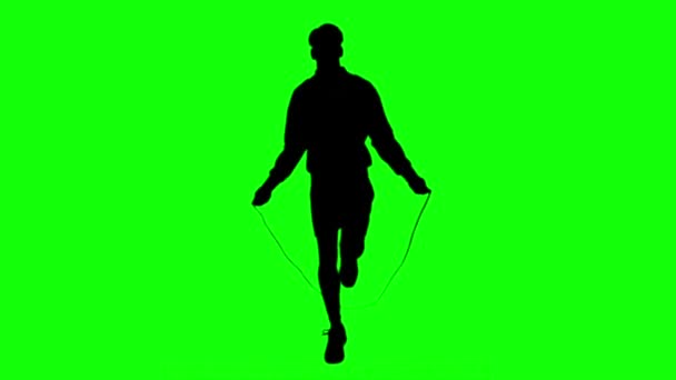 Silhouette of a man working out with a rope on white background — Stock Video