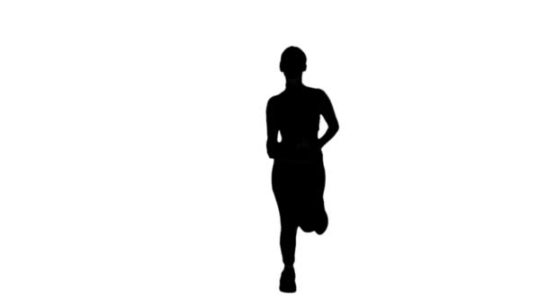 Silhueta de mulher correndo sobre fundo branco — Vídeo de Stock