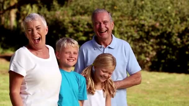 Nietos y abuelos de pie en un parque — Vídeos de Stock