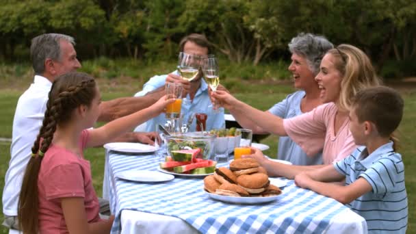 Familia tintineo gafas — Vídeo de stock