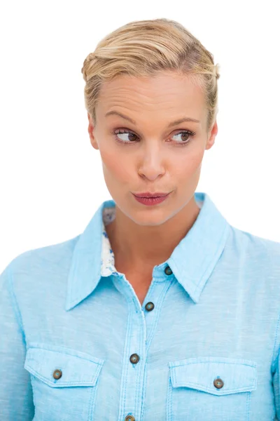 Attractive blonde looking at something — Stock Photo, Image