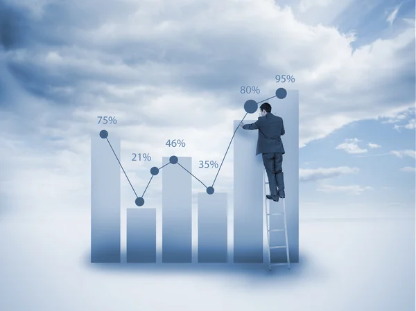 Businessman on a ladder drawing a chart — Stock Photo, Image