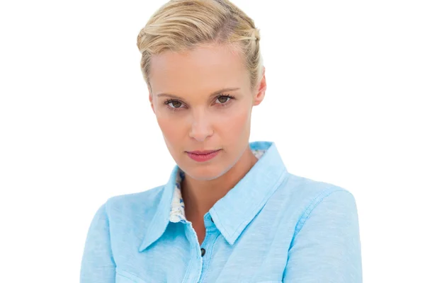 Angry blonde looking at camera — Stock Photo, Image