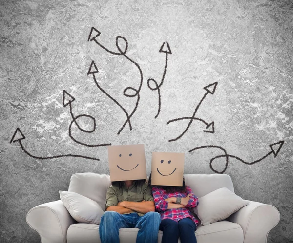 Employees with boxes on their heads — Stock Photo, Image