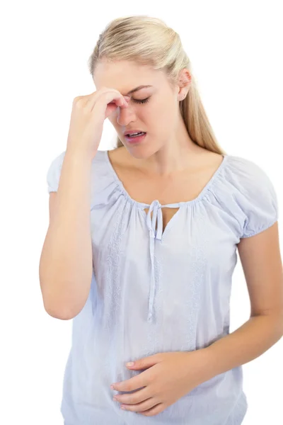 Young woman has a headache — Stock Photo, Image