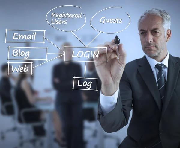 Sophisticated businessman writing login terms — Stock Photo, Image