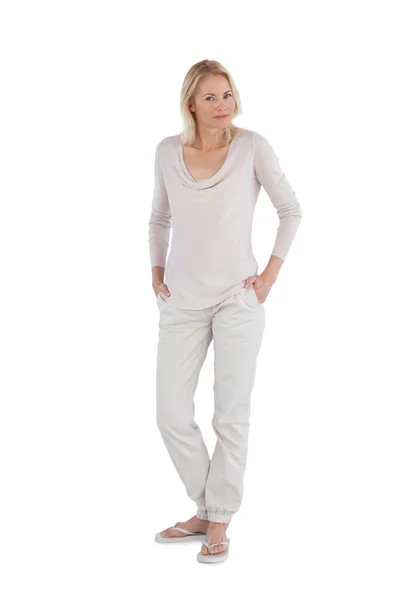 Peaceful woman with hands in pockets — Stock Photo, Image