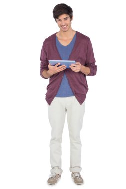 Smiling man with tablet pc clipart