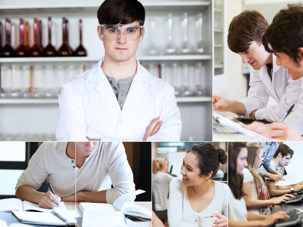 Collage de estudiantes durante sus conferencias — Foto de Stock