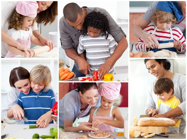 Collage de padres con sus hijos — Foto de Stock