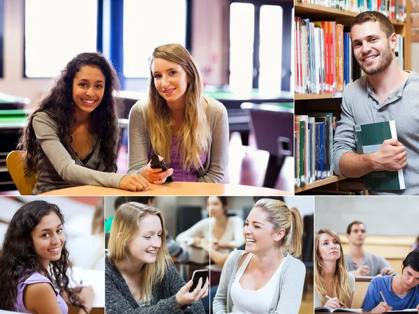 Montage of various pictures showing students in a library — Stock Photo, Image