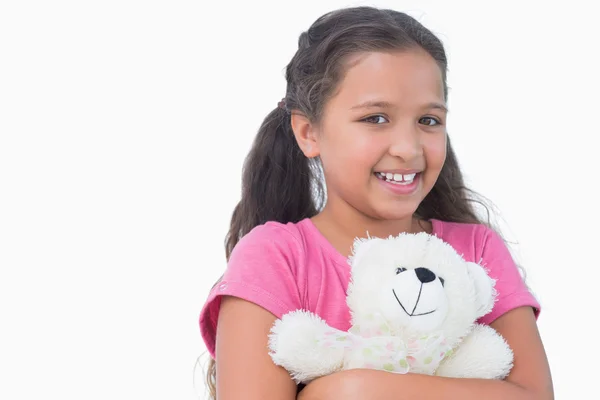 Little girl holding her teddy bear — Stock Photo, Image