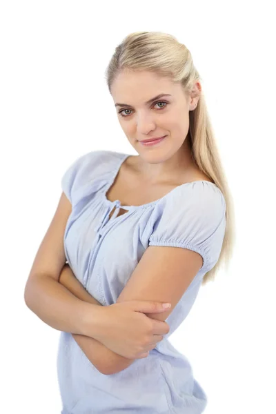 Happy young woman with crossed arms — Stock Photo, Image