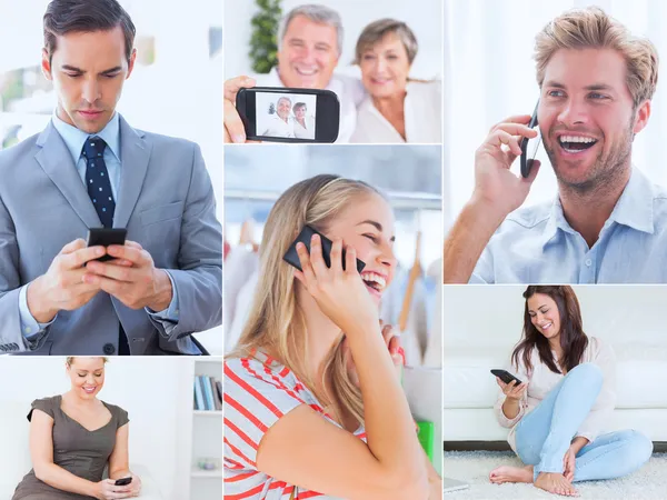 Collage von Menschen, die ihr Handy benutzen — Stockfoto