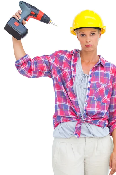 Blonde handy woman holding a power drill — Stock Photo, Image