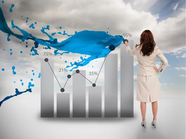 Creative businesswoman drawing a chart with paint splash — Stock Photo, Image