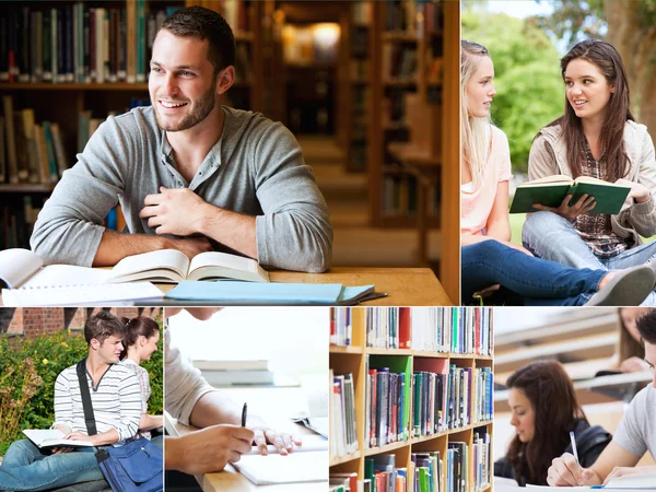 Collage von Schülern, die Bücher lesen — Stockfoto