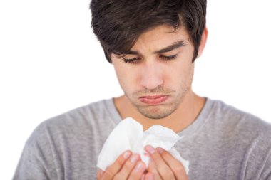 Sick man using handkerchief clipart
