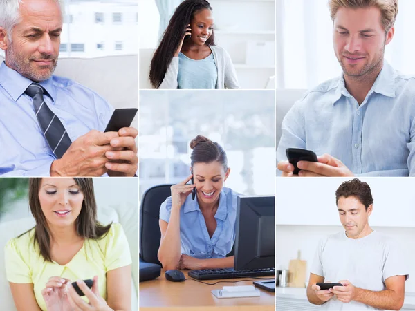 Collage of pictures showing people using their mobile phone — Stock Photo, Image