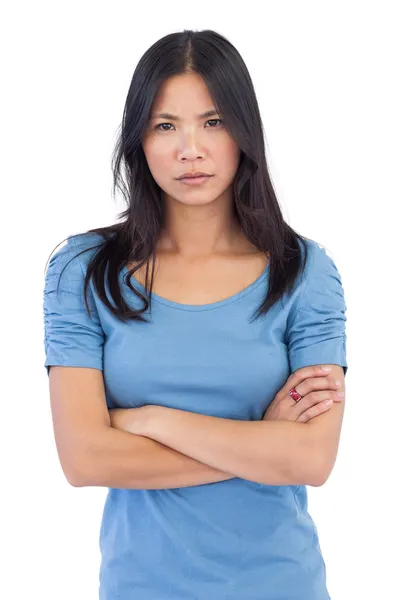 Annoyed asian woman with arms crossed — Stock Photo, Image