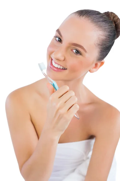 Cheerful young woman with toothbrush — Stock Photo, Image