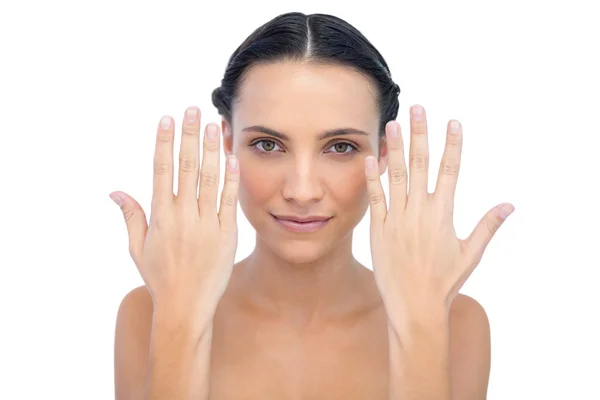 Natural model posing hands up — Stock Photo, Image