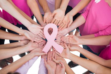 Hands joined in circle holding breast cancer struggle symbol clipart