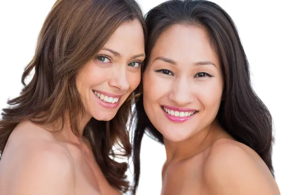 Smiling beautiful nude models posing together — Stock Photo, Image