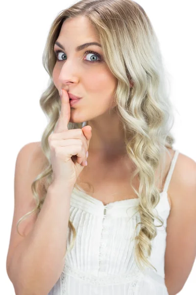 Pretty blonde hiding secret — Stock Photo, Image