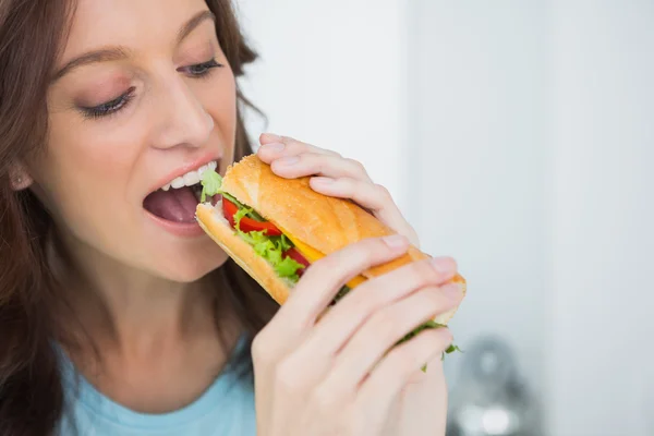 Morena tendo intervalo para almoço — Fotografia de Stock