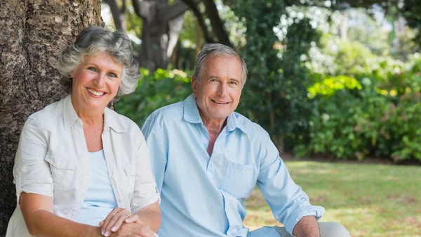 Glad äldre par leende och tittar på kameran — Stockfoto