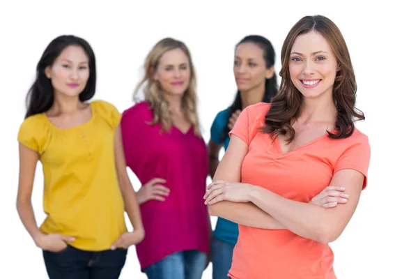 Natural models posing with brunette in foreground — Stock Photo, Image