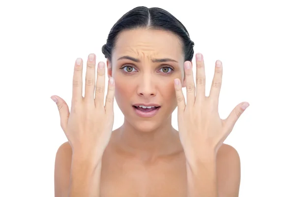 Annoyed natural model posing with hands up — Stock Photo, Image