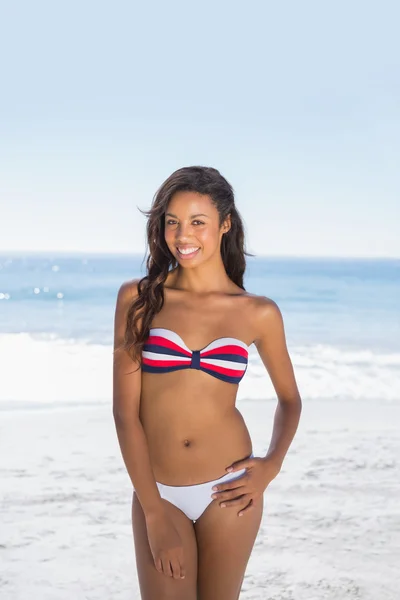 Smiling sexy tanned brunette posing — Stock Photo, Image