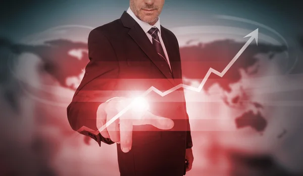 Businessman selecting red growth arrow interface — Stock Photo, Image