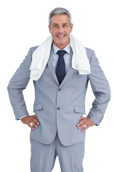 Sporty businessman with towel — Stock Photo, Image