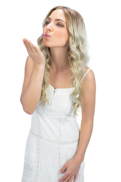 Cheerful blonde sending a kiss — Stock Photo, Image