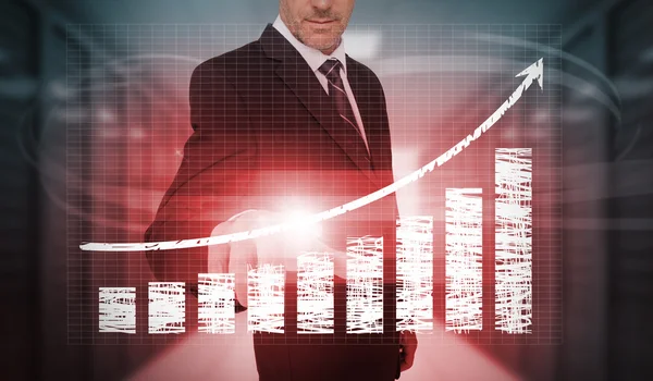 Businessman pressing red chart and arrow interface — Stock Photo, Image