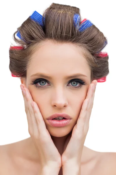 Sensual model with hair curlers — Stock Photo, Image