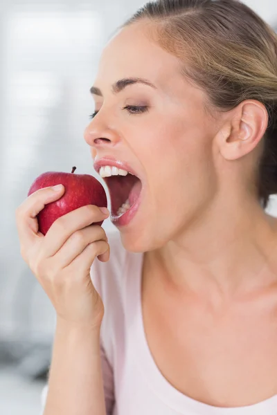 Pretty woman munching apple in close up Royalty Free Stock Images