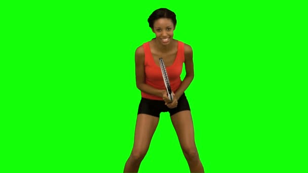 Woman playing tennis on green screen — Stock Video