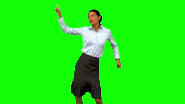 Businesswoman disco dancing on green screen — Stock Video