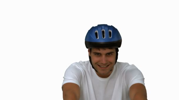 白い画面に彼の自転車の男 — ストック動画