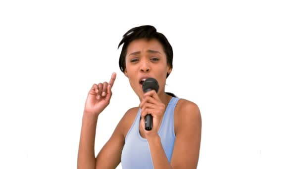 Szexi modell énekel a mike — Stock videók